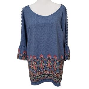 Naif Women's Blouse Bell Sleeve Blue and Red Size L Petite